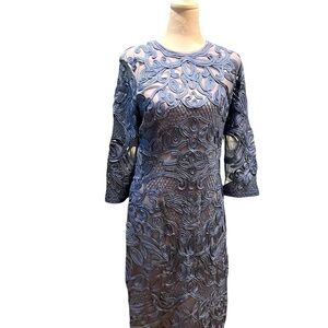 JS Collections Floral Embroidered Soutache Sheath Dress Blue Size 10